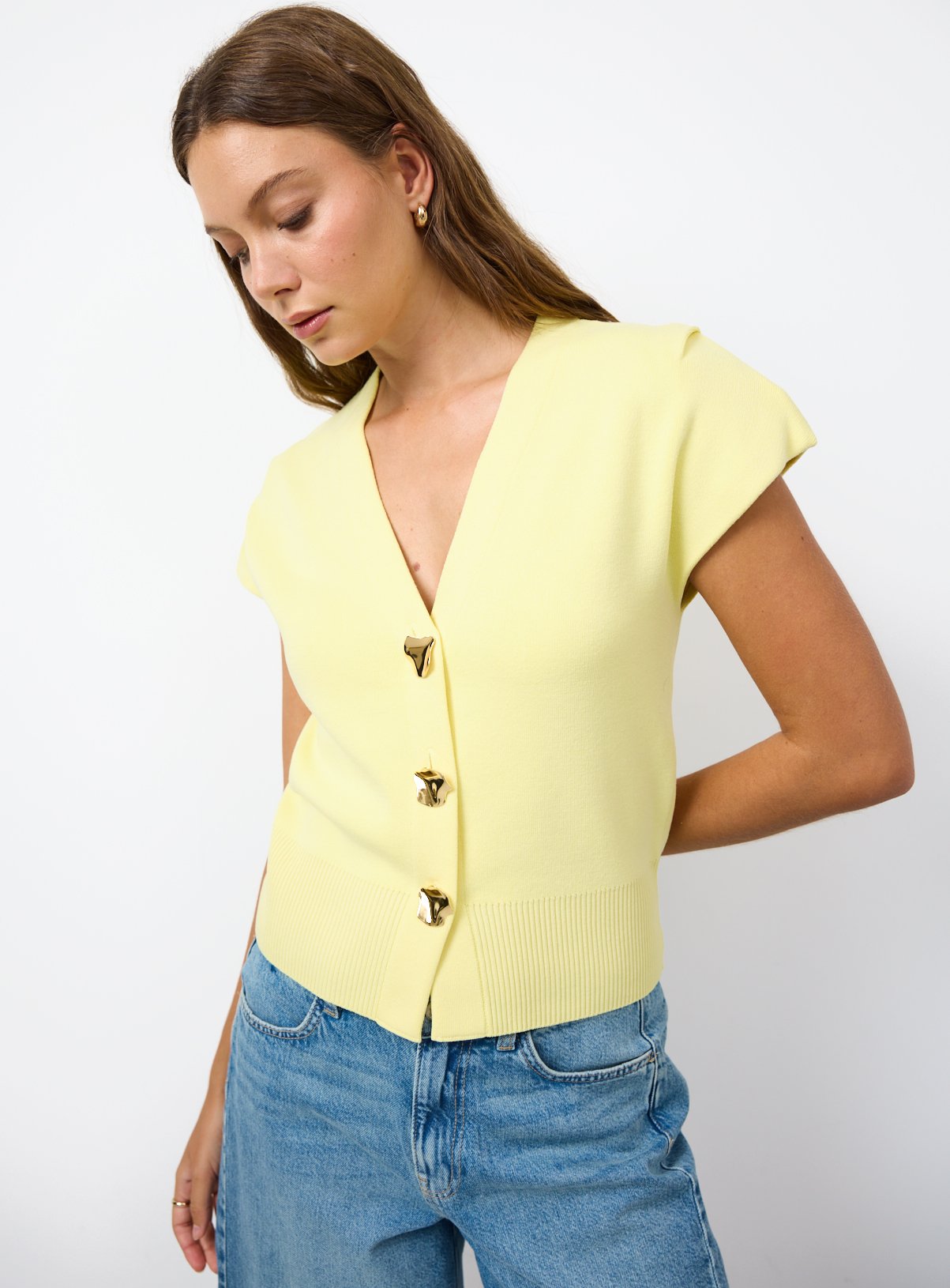 Light Yellow V Neck Cardigan M - Image 1 thumbnail